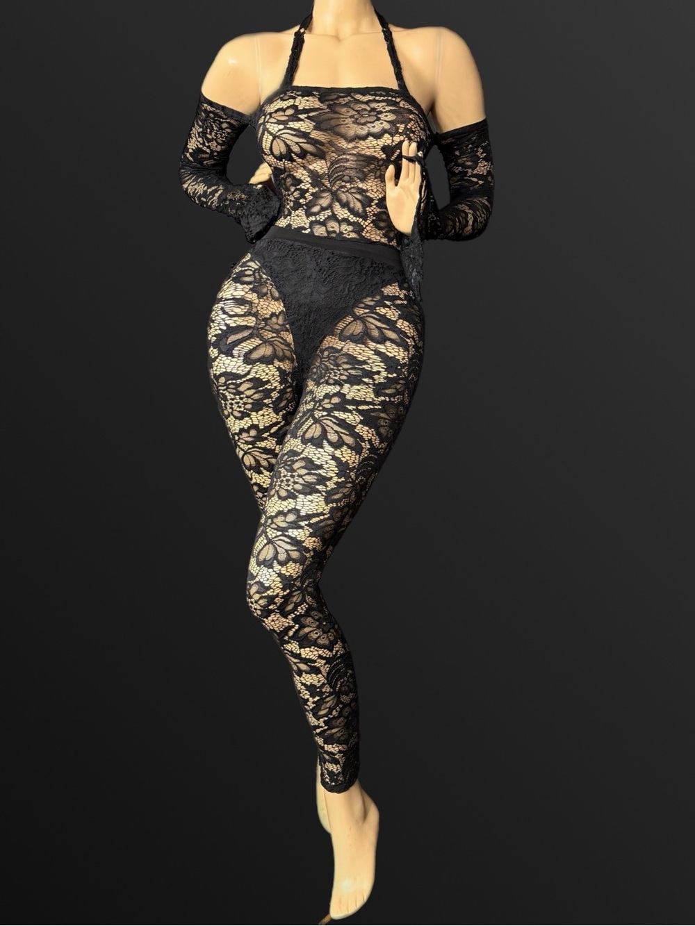 K Too Black Lace Sheer 2 pieces Leggings + bodysuit - Women